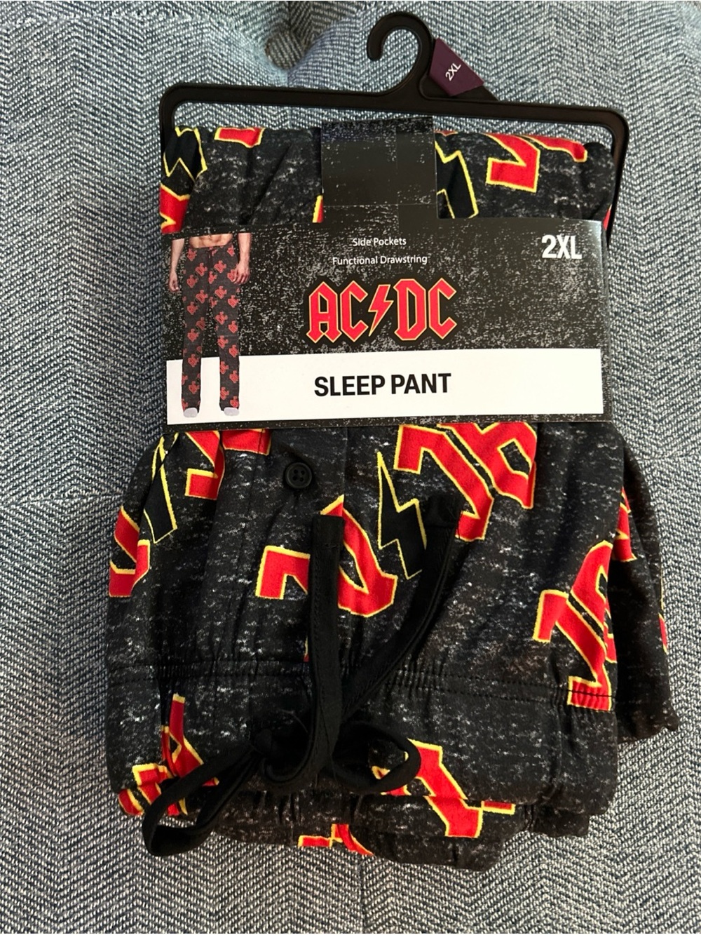 Men's AC/DC Black Pajama Sleep Pants (2XL) NWT- Side Pockets/ Drawstring
